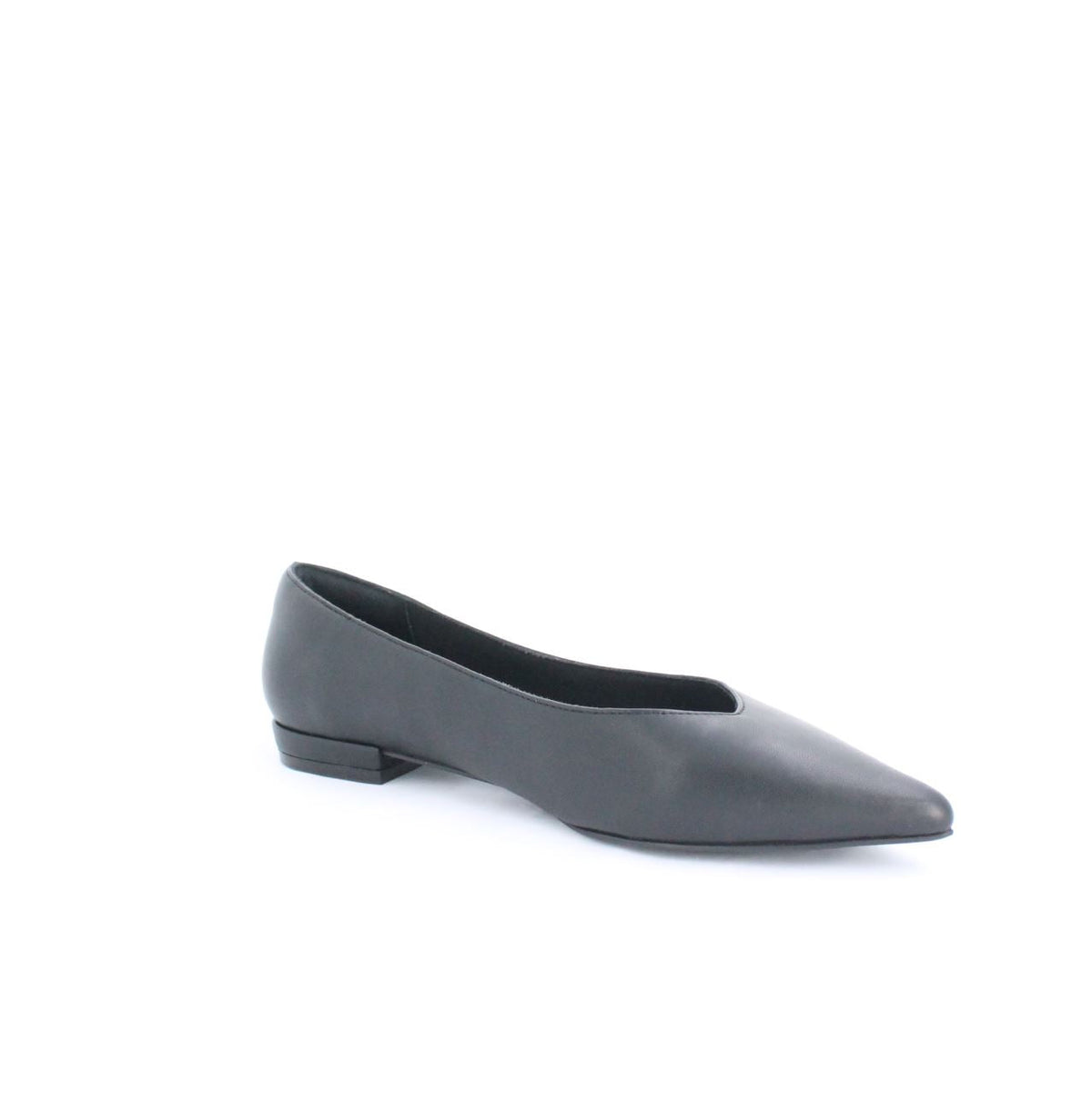 Black minimalist Kiril pump flat shoe with faux leather and sleek design, perfect for casual and formal outfits.