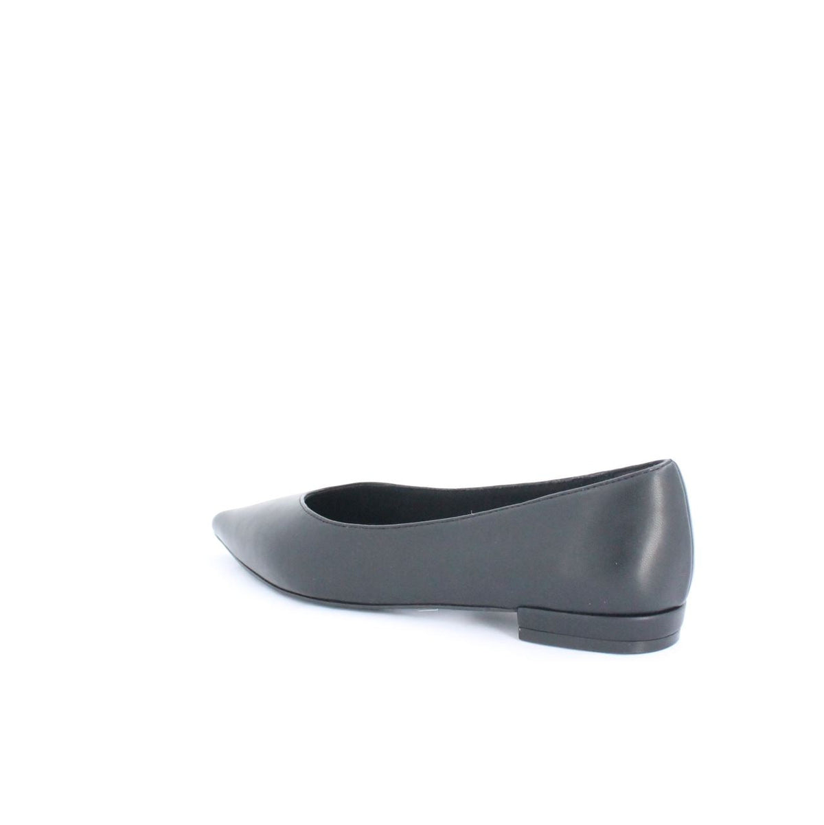 Black Kiril Pump Flat, minimalist faux leather shoe, versatile for casual and formal wear, under 2cm heel, side view.