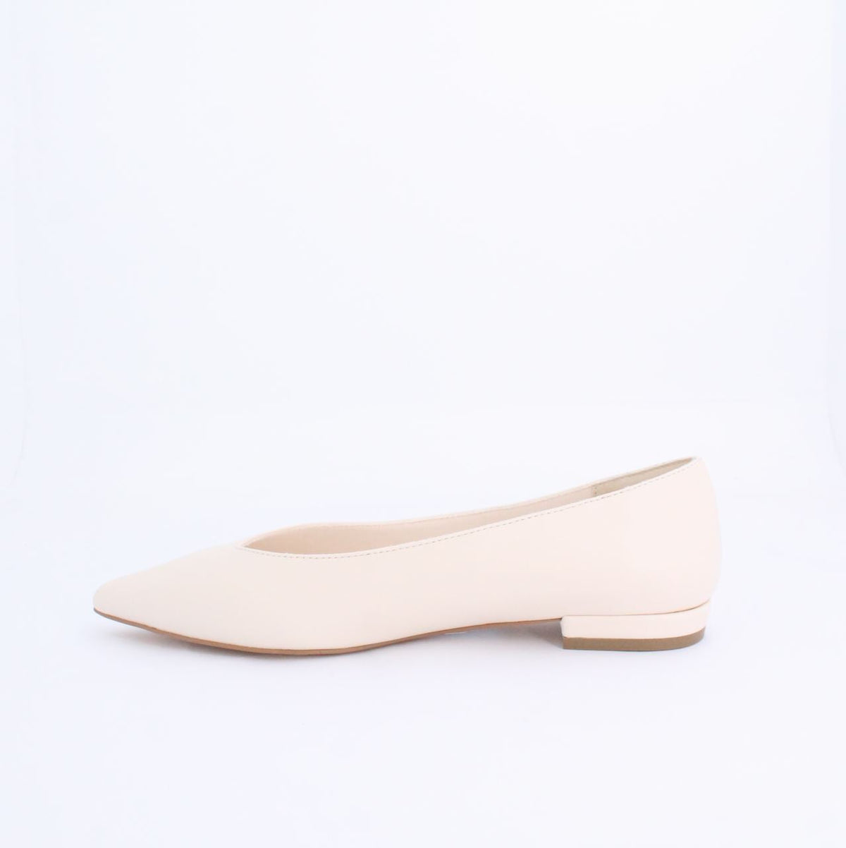 Cream minimalist Kiril flat pump style shoe, faux leather, under 2cm heel, ideal for casual and formal outfits.