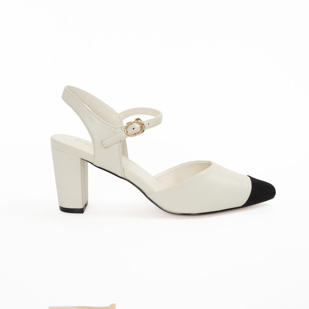 ROSETTE Ankle Strap Block Heel - WHITE