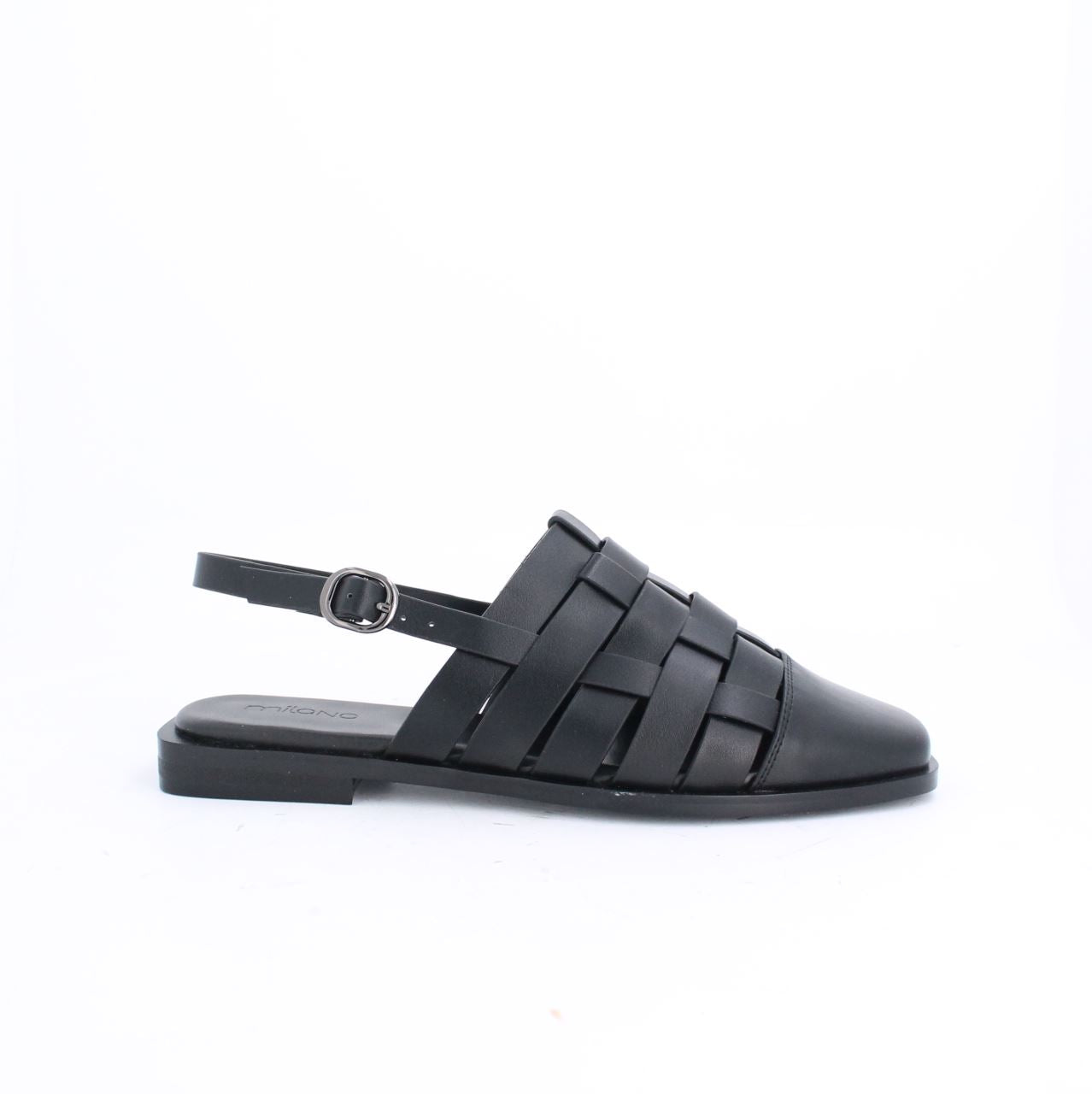 Black leather fashion mules flat